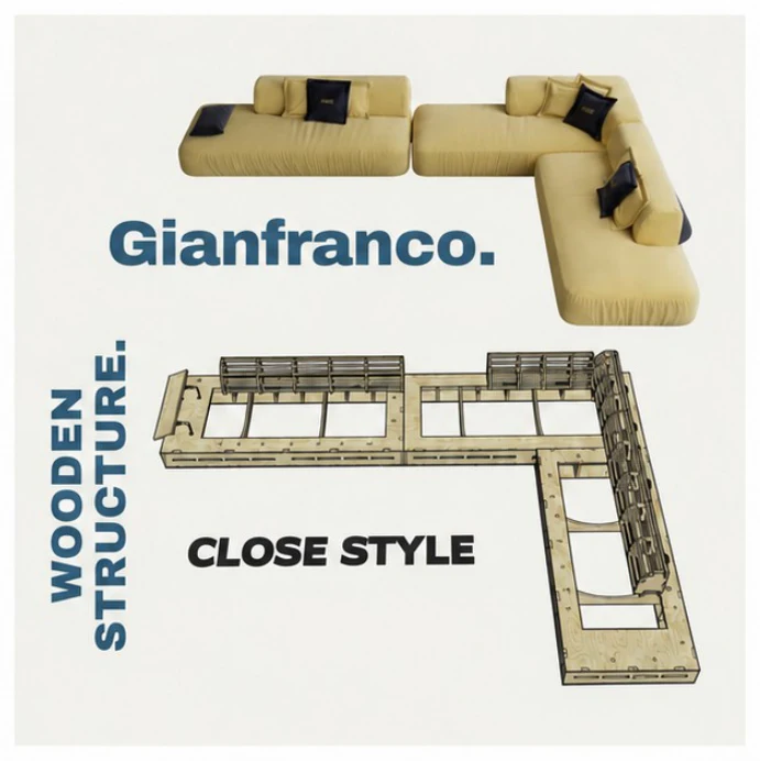 Gianfranco wooden sofa frame and upholstery design reference