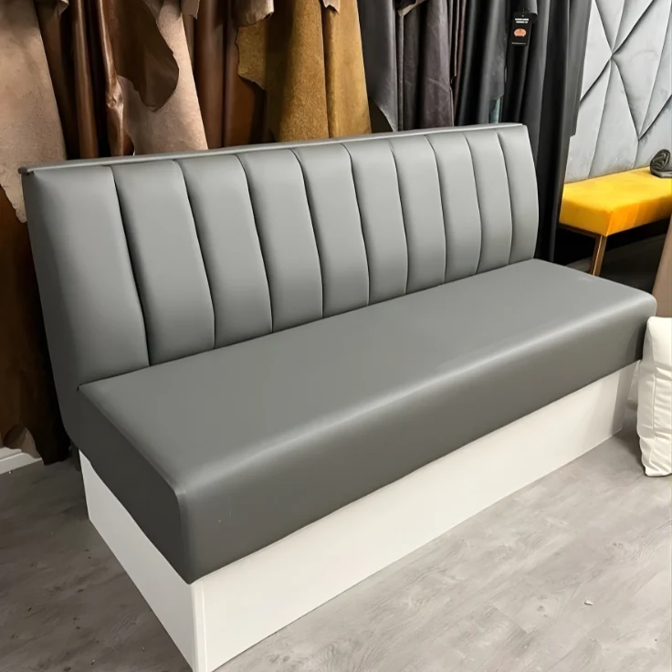 Channel panel booth — Grey finish · angled view