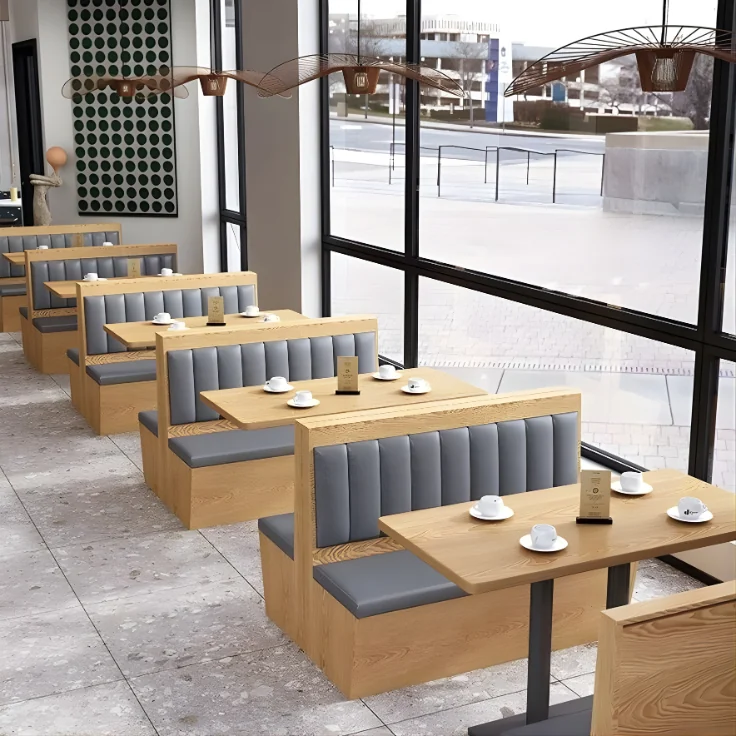 Timber box booth bay — Grey finish · window setting