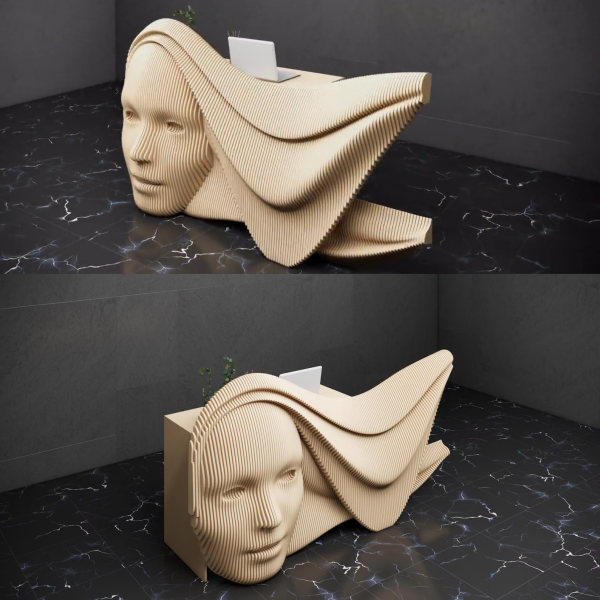 Sculptural CNC Reception Desk: Modern Parametric Face Design