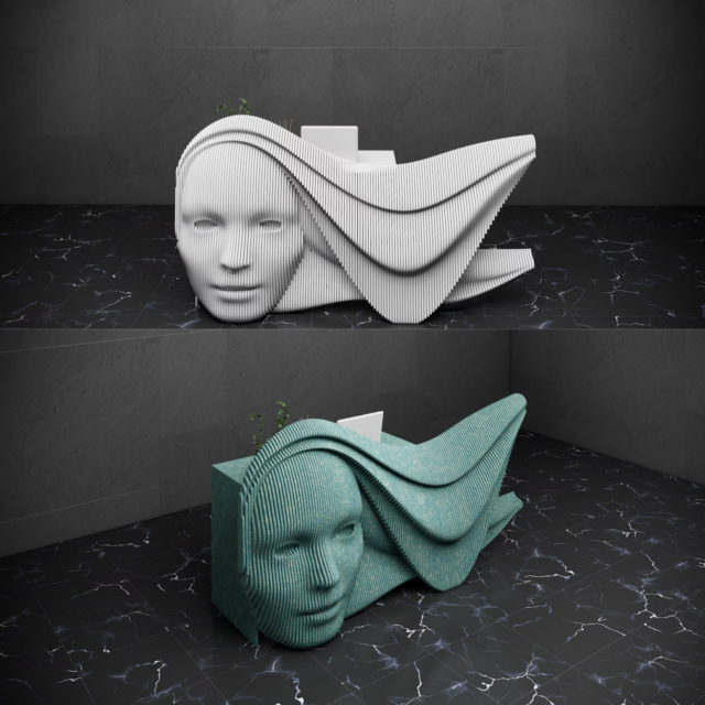 Sculptural CNC Reception Desk: Modern Parametric Face Design