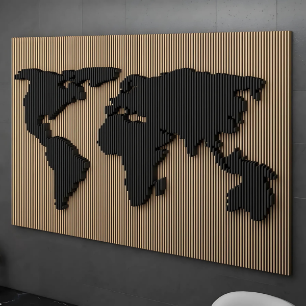CNC-Crafted Global Grid Wall Art – Stunning World Map Design