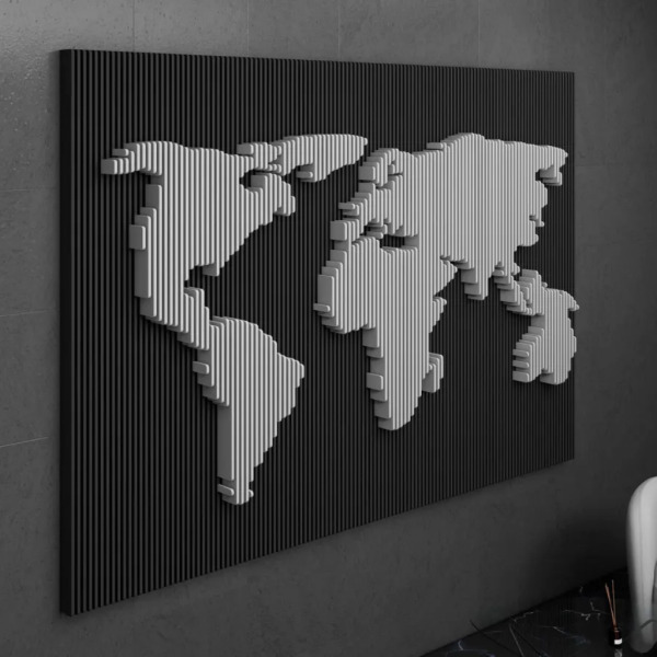 CNC-Crafted Global Grid Wall Art – Stunning World Map Design