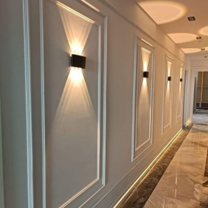 Luxury Wainscoting Panels with Accent Wall Lights