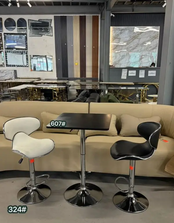 Modern Bistro Set: Adjustable Table + 2 Faux-Leather Stools