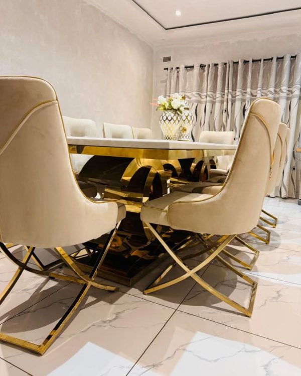 Elegant Marble Top Dining Table Set with 8 Stylish Chairs