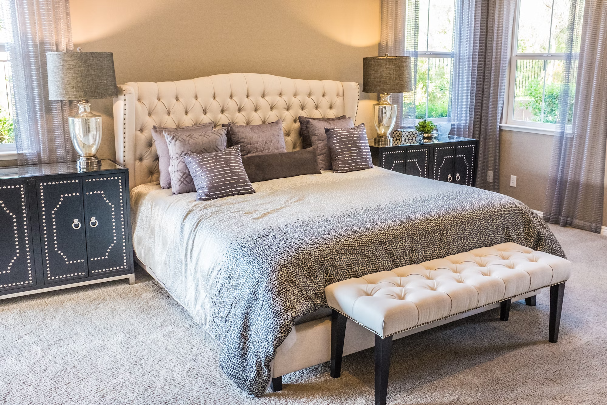 Sustainable bedroom furniture including luxury bed frames and mattresses creating peaceful bedroom retreats