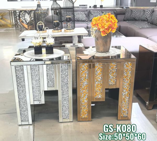 Luxe Crystal Mirror Side Table