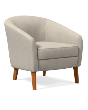 Scandinavian Accent Armchair with Wooden Legs – Beige