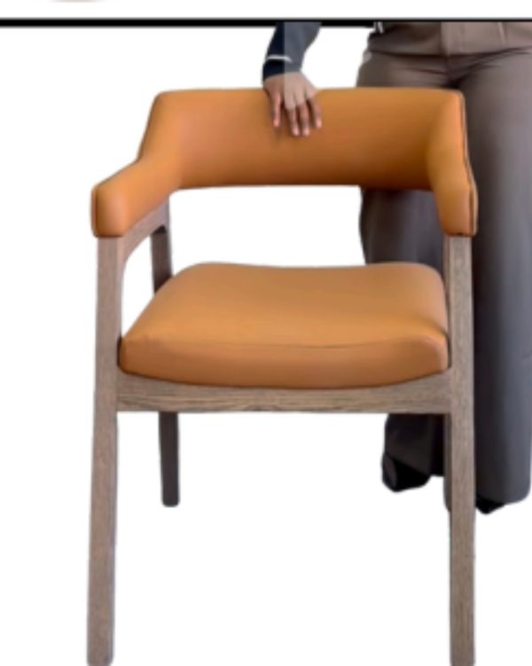 Wooden Dining Chair with Leather Upholstery – Tan