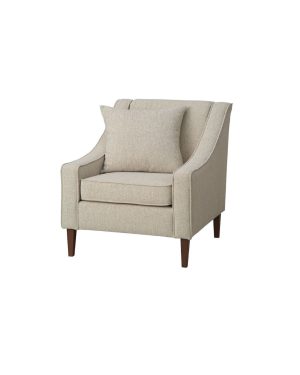 Beige Accent Armchair with Cushion & Wooden Legs