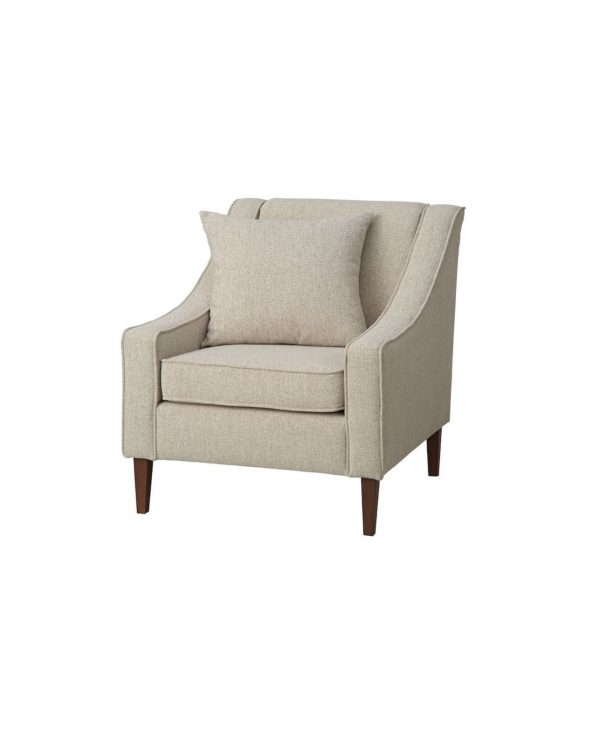 Beige Accent Armchair with Cushion & Wooden Legs