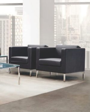Black Leather Armchair with Chrome Legs