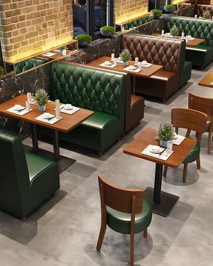 Restaurant Booth Seating with Wooden Dining Tables – Commercial Set