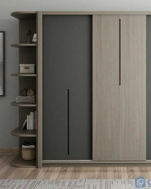 Sliding Door Wardrobe with Open Side Shelves