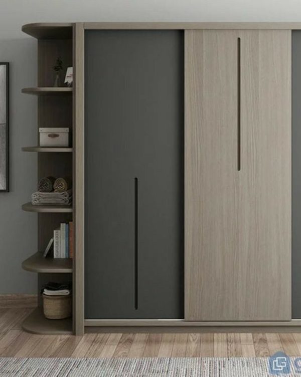 Sliding Door Wardrobe with Open Side Shelves