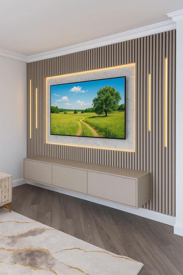 Aurora Greige Floating TV Wall