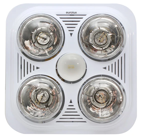 Eurolux C86W Bathroom Square 3 in 1 White Heater, Light & Extractor