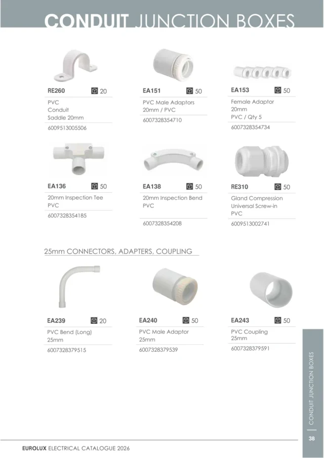 Eurolux EA239 Long PVC Conduit Bend 25mm