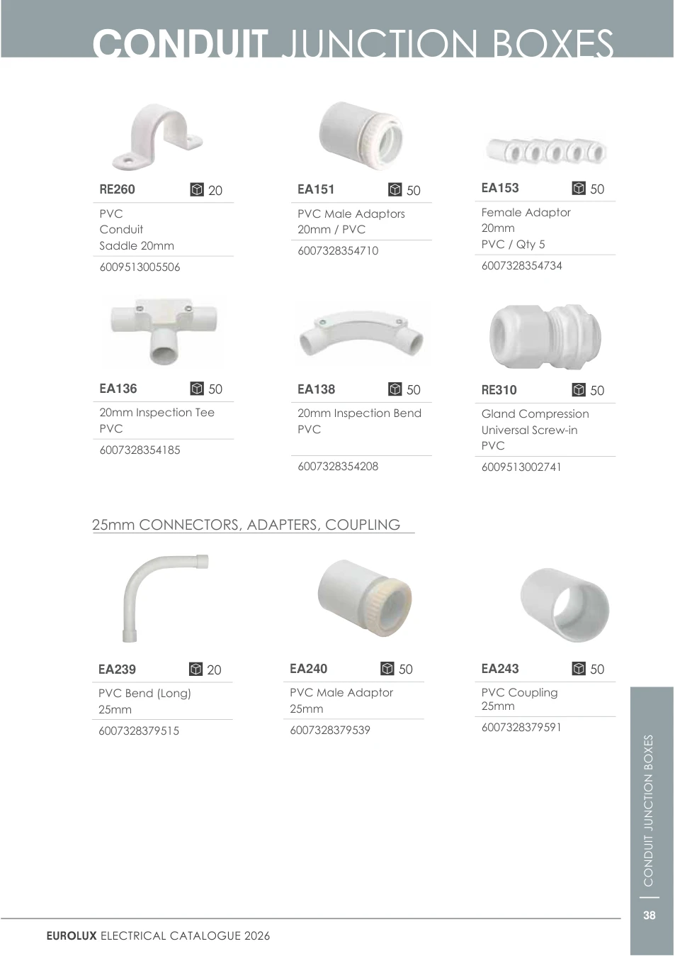 Eurolux EA239 Long PVC Conduit Bend 25mm 1 Eurolux EA239 Long PVC Conduit Bend 25mm