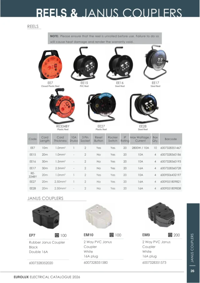 Eurolux EE17 Extension Cable Reel 30m 2.5mm² 16A