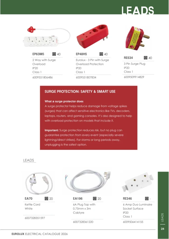Eurolux EP48HS 3 Pin with Surge Overload Protection IP20