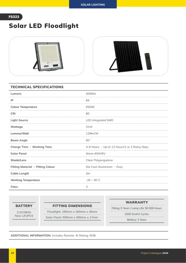 Eurolux FS323 Solar LED Floodlight 31W 4000lm 6500K