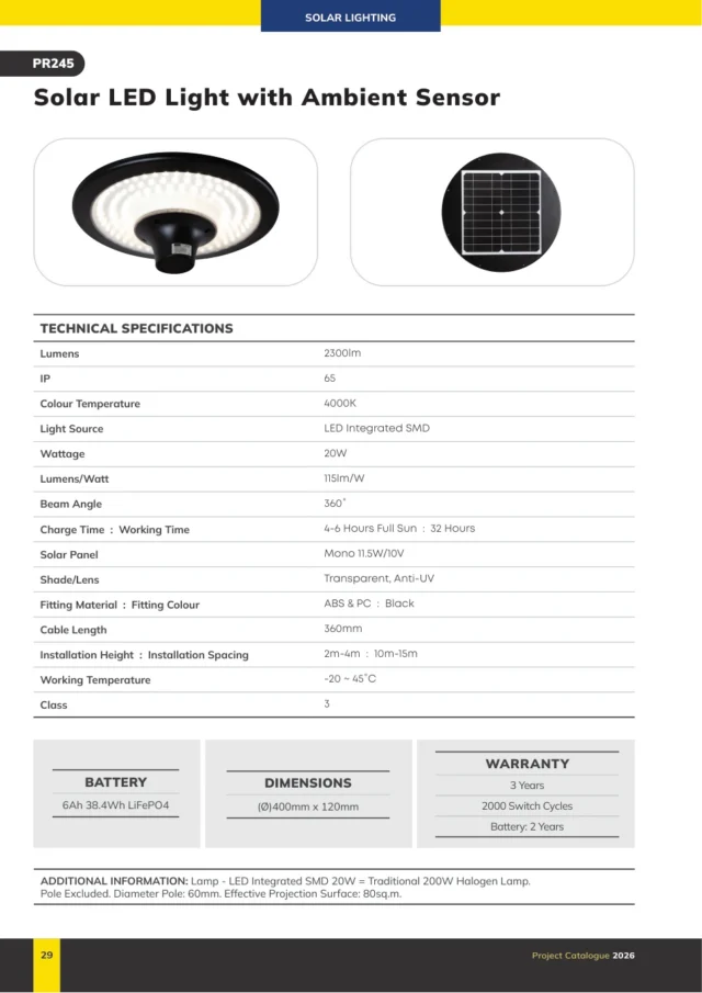 Radiant PR245 Solar LED Light with Ambient Sensor