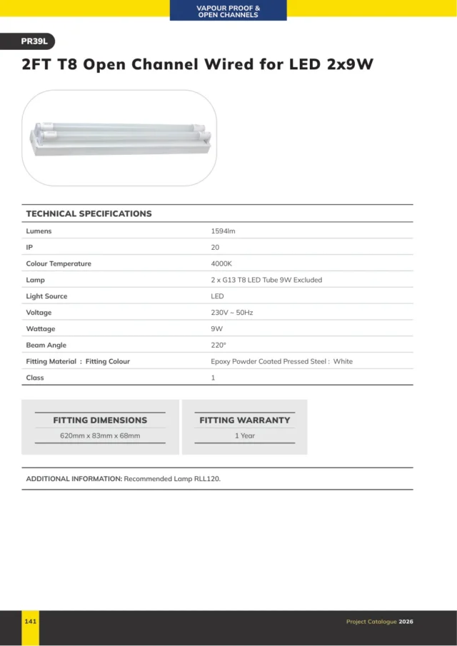 Radiant PR39L 2FT T8 Open Channel Wired for LED 2x9W