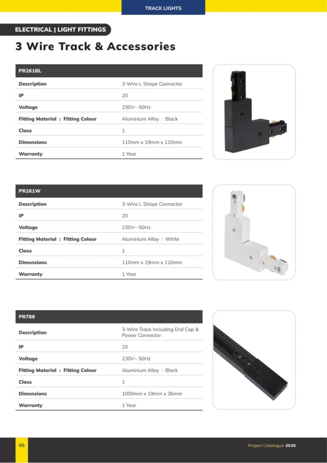 Radiant PR788 3-Wire Track Including End Cap & Power Connector · Black · 1000mm x 19mm x 36mm