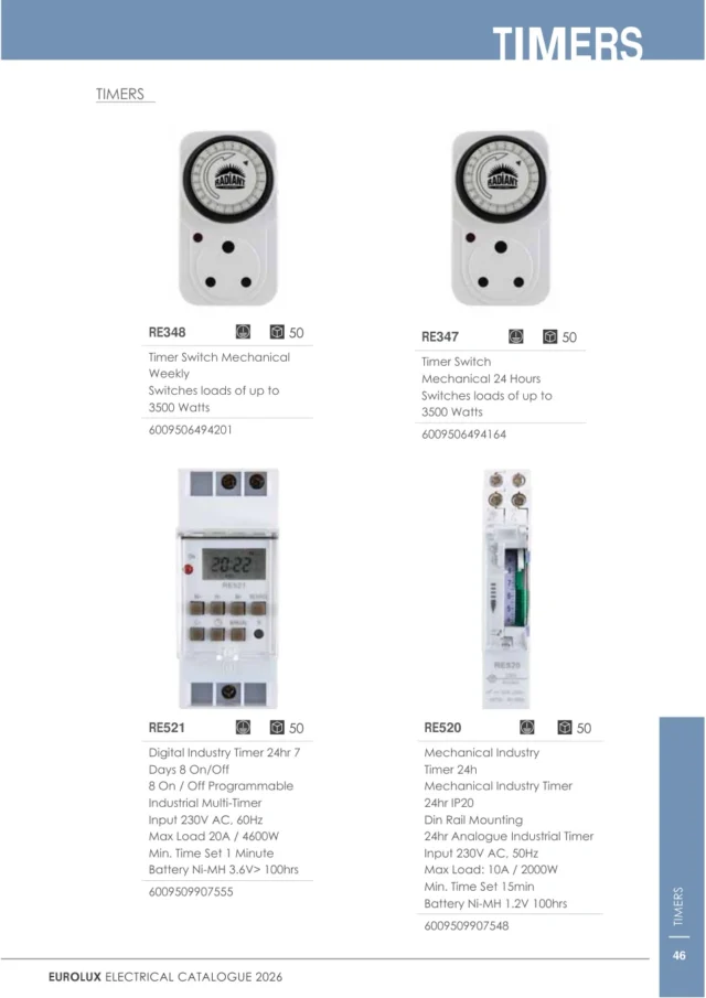 Radiant RE521 Digital Industry Timer 24hr 7 Days 8 On/Off
