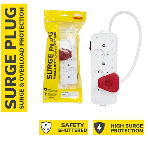 Radiant RE535 Surge Multi-Plug 6 Way with Surge Overload Protection