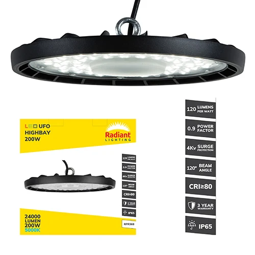 Radiant RPR368 UFO Highbay LED 200W 5000K 3YR Warranty