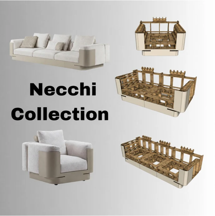 Necchi Sofas & Armchair — Wooden Frame 1 Necchi Sofas & Armchair wooden frame and upholstered design reference; frame only