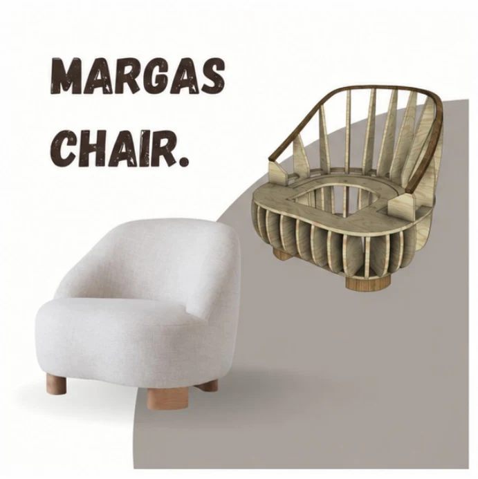 Margas Chair — Wooden Frame 1 Margas Chair wooden frame and upholstered design reference; frame only