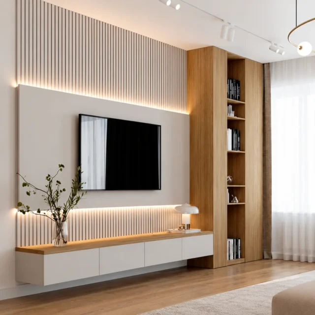 Backlit TV Wall with Tall Display Cabinet — MJ Collection