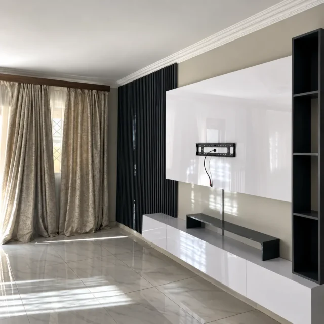 Black & White TV Wall with Display Cabinet — MJ Collection