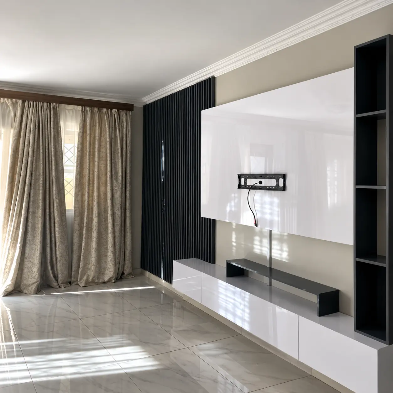 Black & White TV Wall with Display Cabinet — MJ Collection 1 Black & White TV Wall with Display Cabinet — MJ collection design reference