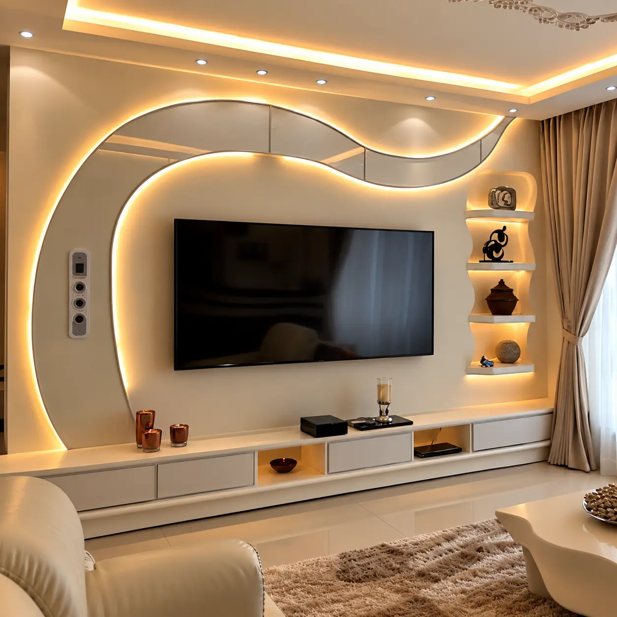 Sculpted Wave TV Wall with Display Niches — MJ Collection 1 Sculpted Wave TV Wall with Display Niches — MJ collection design reference