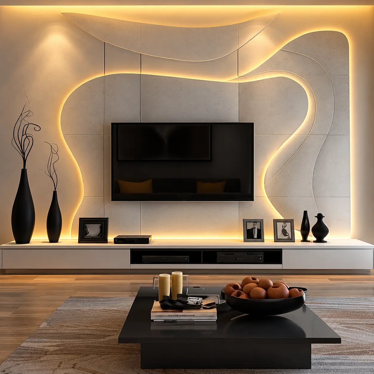 Sculpted Contour TV Wall & Floating Console — MJ Collection 1 Sculpted Contour TV Wall & Floating Console — MJ collection design reference