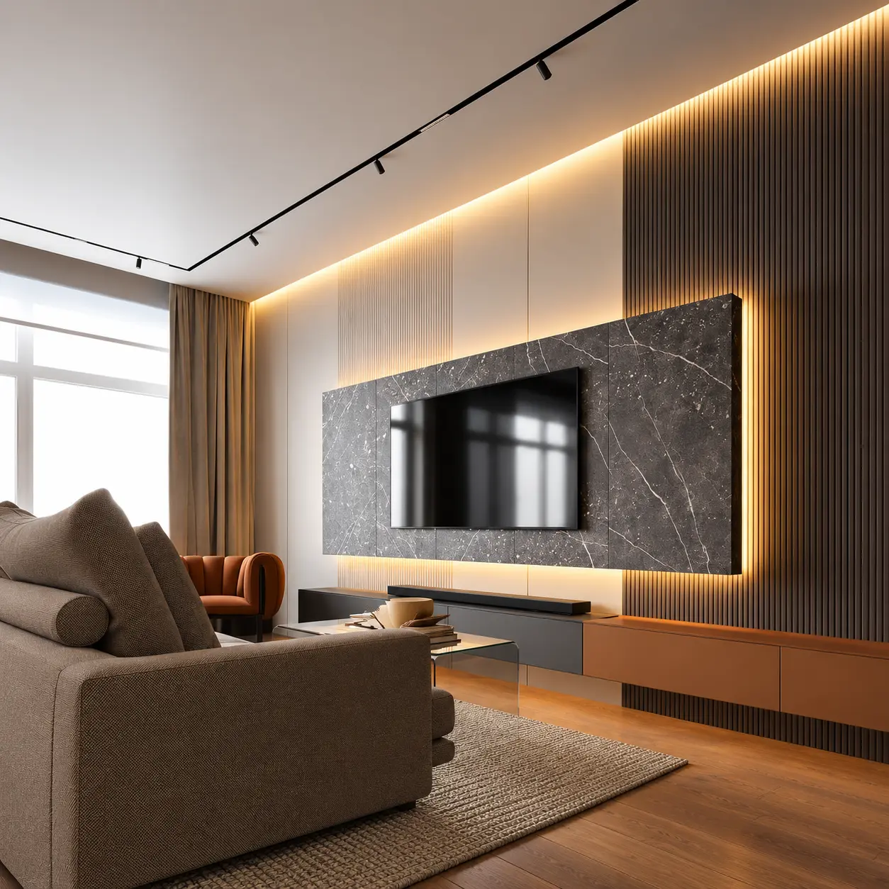Wide Timber-Tone Slatted TV Wall — MJ Collection 1 Wide Timber-Tone Slatted TV Wall — MJ collection design reference