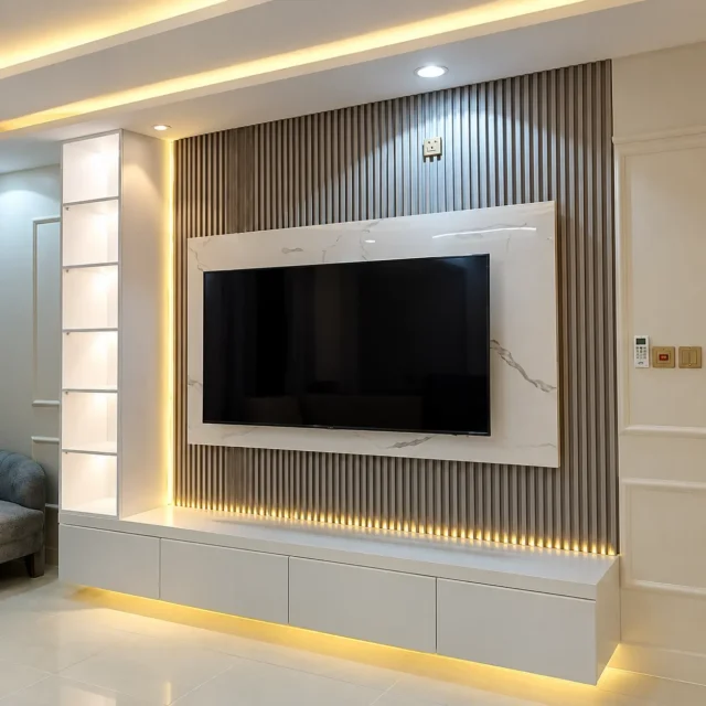 Mirrored TV Wall with Gold-Tone Frame — MJ Collection