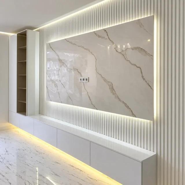 Layered White Backlit TV Wall — MJ Collection