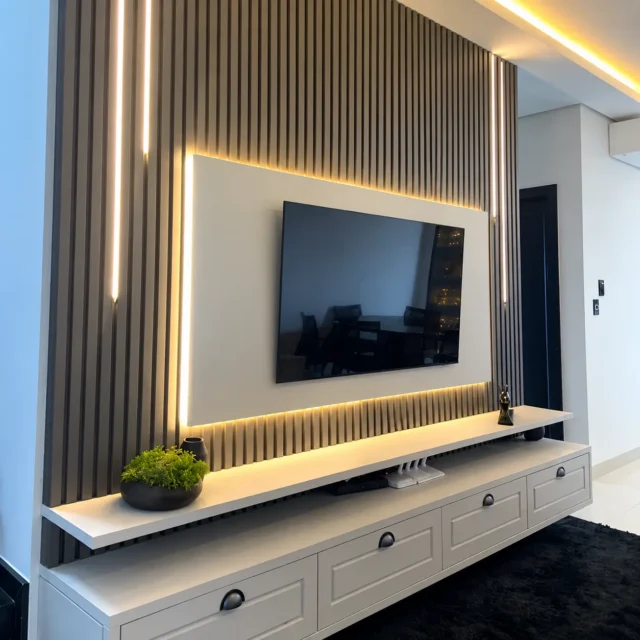 Grey Backlit TV Panel & Drawer Console — MJ Collection