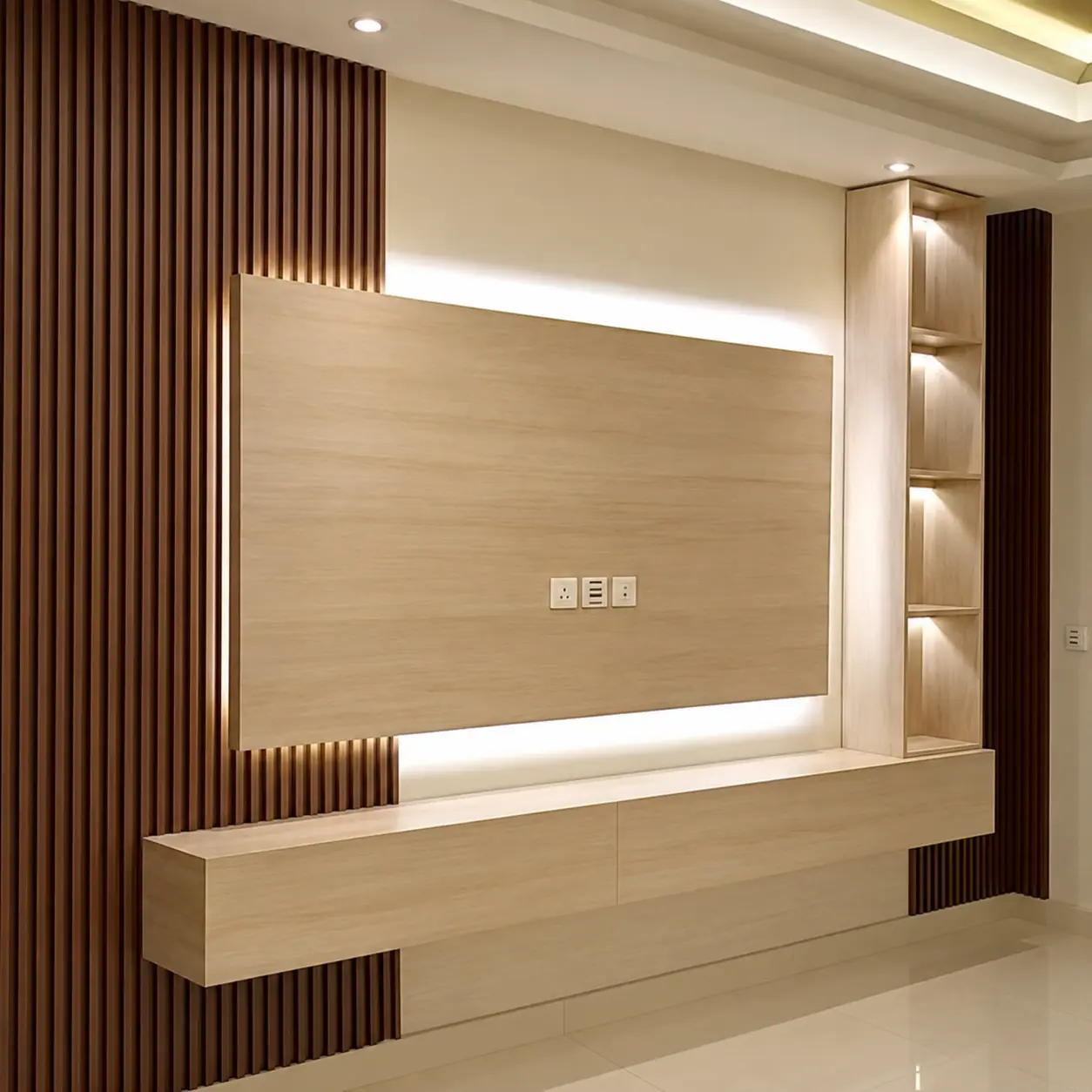 Timber-Tone TV Panel & Illuminated Side Shelves — MJ Collection 1 Timber-Tone TV Panel & Illuminated Side Shelves — MJ collection design reference