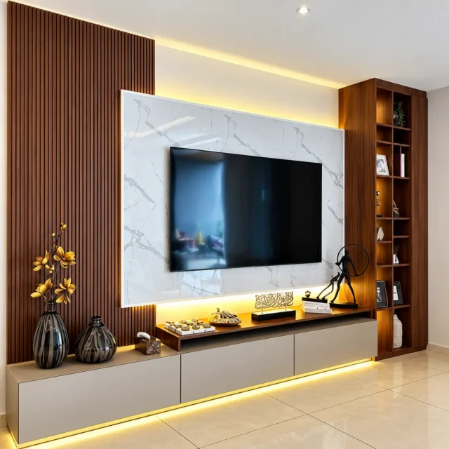 Timber-Tone TV Wall & Illuminated Display Cabinet — MJ Collection