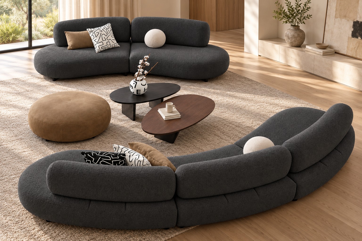 Boucle curved lounge pair 2 Boucle curved lounge pair - Image 2
