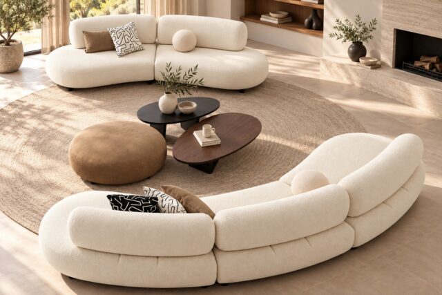 Boucle curved lounge pair