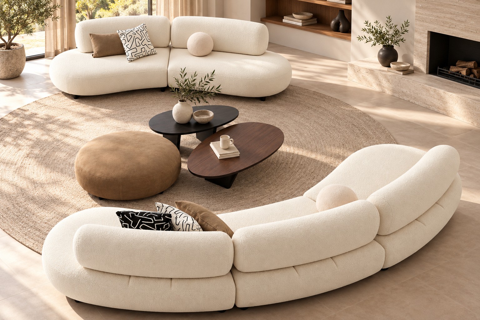 Boucle curved lounge pair 1 Boucle curved lounge pair