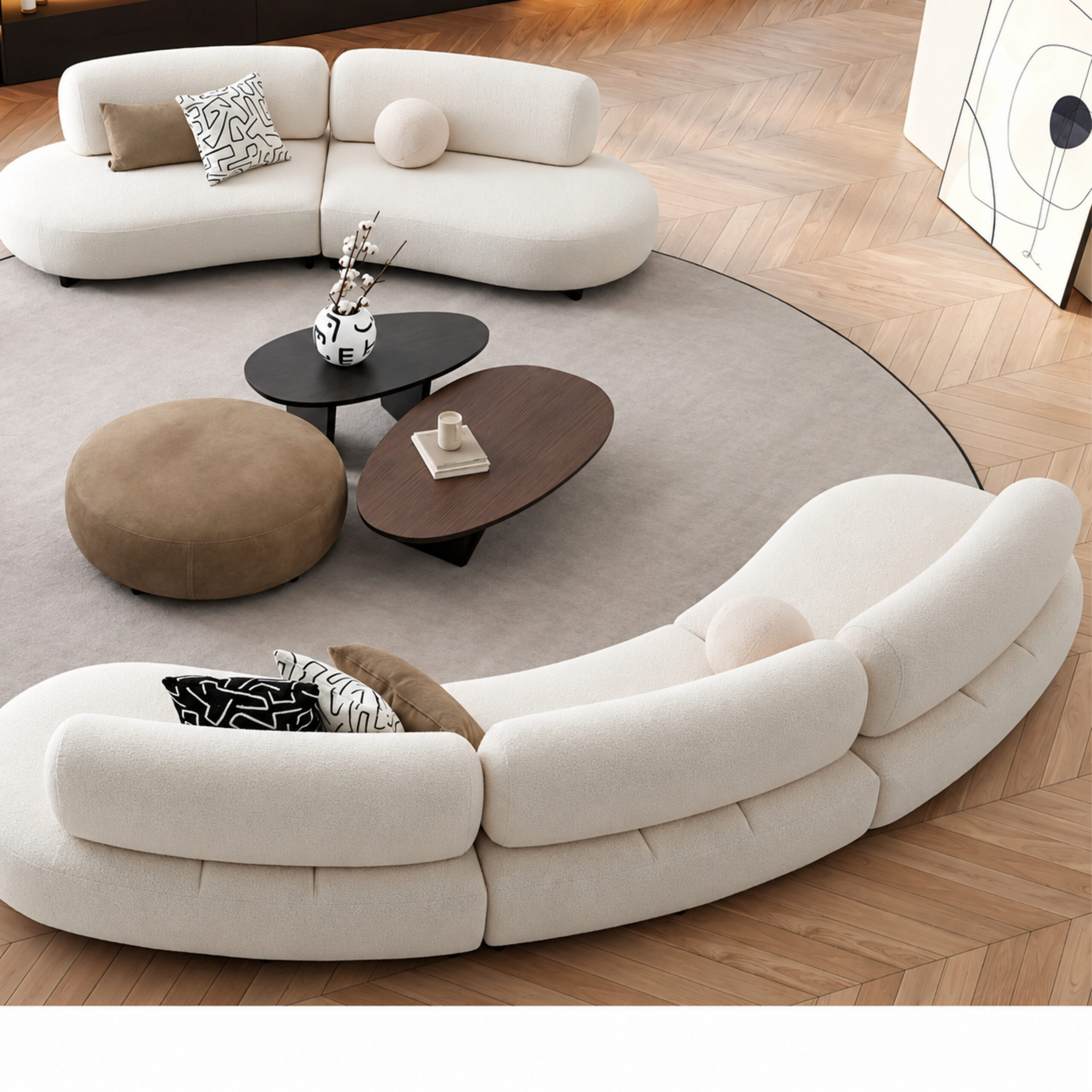 Boucle curved lounge pair 4 Boucle curved lounge pair - Image 4